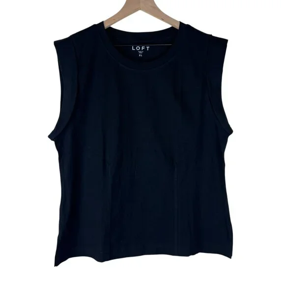 NWT LOFT Black Cap Sleeve Slim Fitted Bodice Muscle Tee - Picture 2 of 7